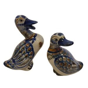 Pair of Tonala Pottery Birds Set of 2 Mexican Folk Art Figurines Bird Decor Boho
